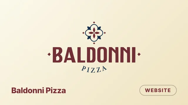 Baldonni Pizza project banner: the pizzeria logo in wine red and navy on a cream background, category Website