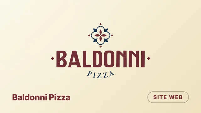 Bannière du projet Baldonni Pizza : le logo de la pizzeria en bordeaux et bleu marine sur fond crème, catégorie Site web