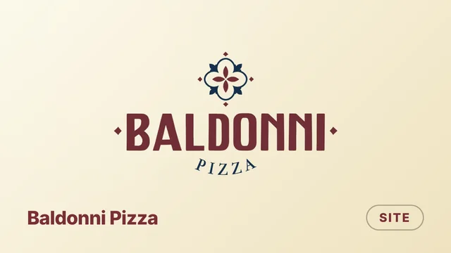 Banner do projeto Baldonni Pizza: logo da pizzaria em vinho e azul-marinho sobre fundo creme, categoria Site