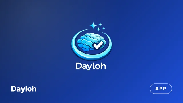 Banner del proyecto Dayloh: el logo de la app Dayloh, un cerebro azul con una marca de verificación, sobre un degradado azul marino, categoría App