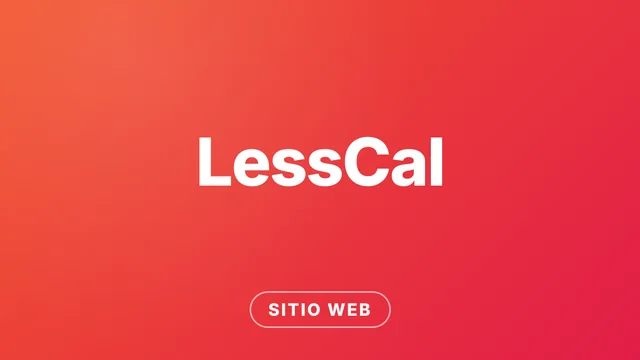 Banner del proyecto LessCal: el nombre LessCal en blanco sobre un degradado naranja y rojo, categoría Sitio web